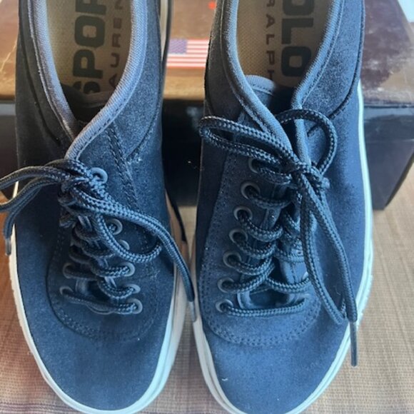 Polo Ralph Lauren Vintage Polo Sport Navy Suede Sneakers - Women's Size 7.5 - Picture 4 of 14
